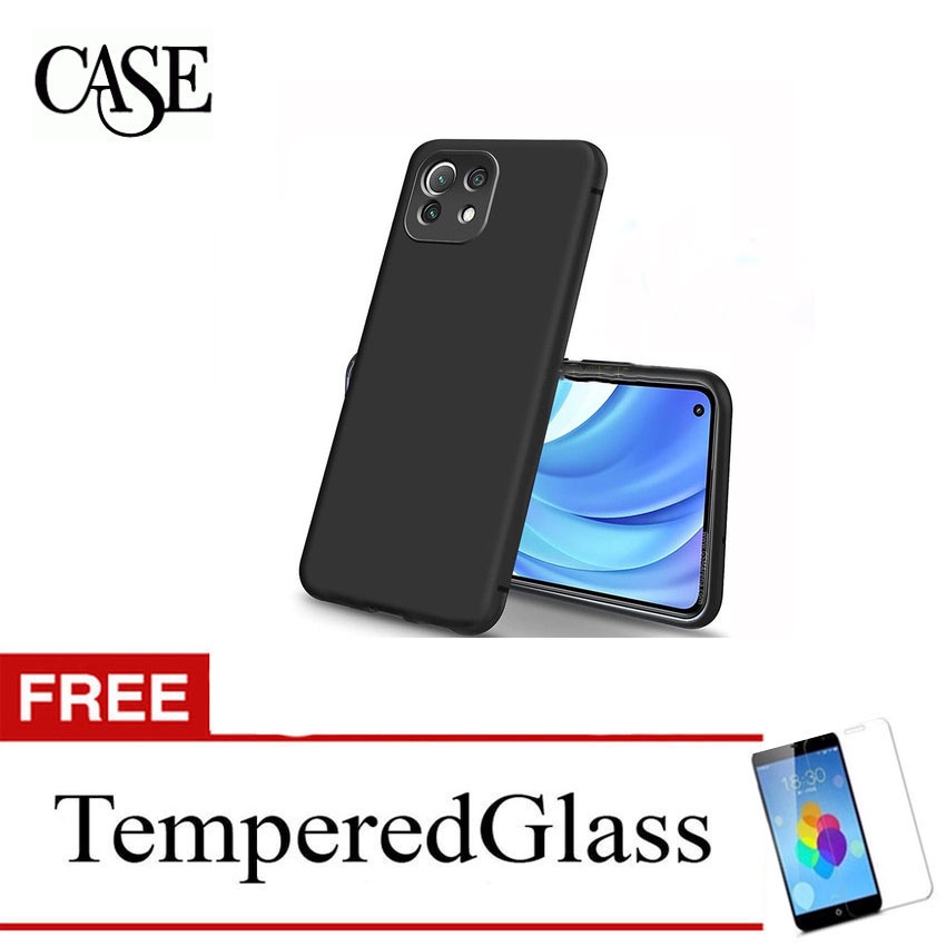 เคสนิ่มสีดําสําหรับ Xiaomi Mi 11 Lite 5G 2021 - 6.55 นิ้ว - ฟรีกระจกนิรภัย