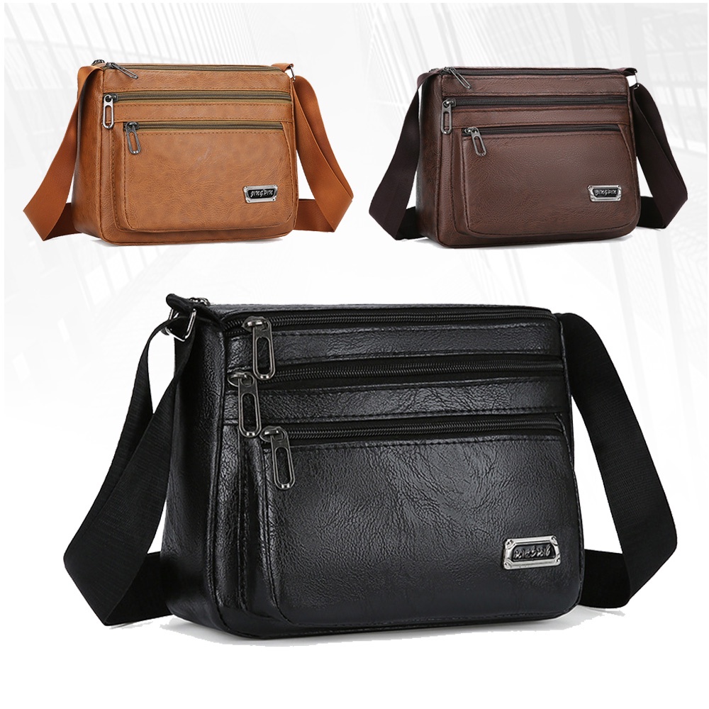 (w236)กระเป๋าสะพายข้างผู้ชาย ช่องซิปเยอะ งานหนังเรียบๆดูดี vgetbag