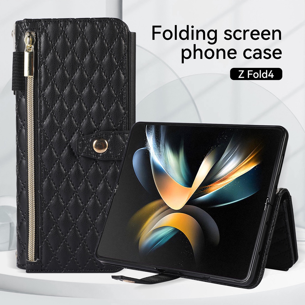 เคสโทรศัพท์ กระเป๋าใส่บัตร เคสโทรศัพท์พับได้ เคสโทรศัพท์มือถือหนัง ฝาพับ พร้อมช่องใส่บัตร และสายคล้อง สําหรับ Samsung Galaxy Z Fold3 Z Fold4 Fold5 Fold6 Fold 6 Z Fold 3 Fold 4 Fold 5 Case ราคา ถูกที่สุด ดีลบีเคเค แกลเลอรีภาพที่ 2