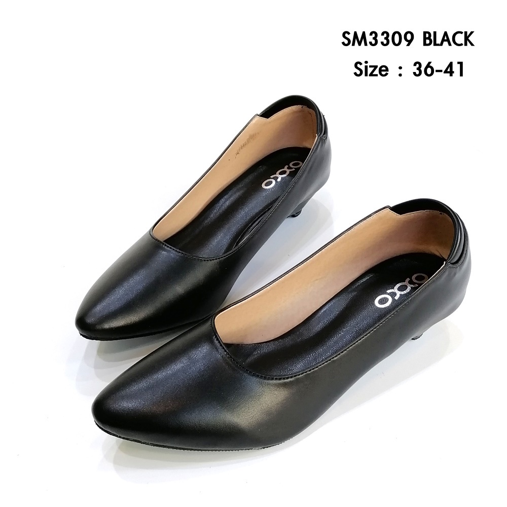 OXXO รองเท้าคัทชู ผู้หญิง ทรงหัวแหลม สูง1นิ้ว ส้นกันลื่นตอกมือ ทำจากหนังพียู นิ่มใส่สบาย SM3309