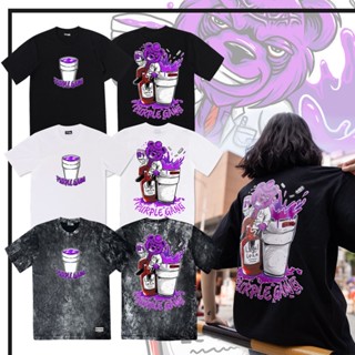 BEHIND เสื้อยืด “PURPLE GANG” แขนสั้น แนวสตรีท Oversize เสื้อยืดชาย หญิง