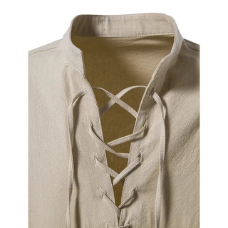 เสื้อเชิ้ตลําลอง คอปกตั้ง แบบผูกเชือก สําหรับผู้ชาย