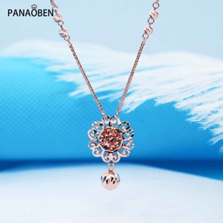 PANAOBEN♥585 สร้อยคอทองคํา 14k จี้ลูกปัด สีโรสโกลด์ สีม่วง เครื่องประดับ สําหรับผู้หญิง คริสต์มาส สร้อยคอ สร้อยคอผู้ชาย