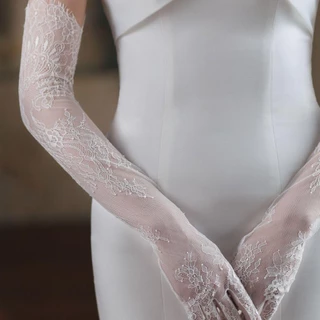 Ahour ถุงมือตาข่าย แบบสั้น สําหรับเจ้าสาว ใส่ออกงานเลี้ยง งานแต่งงาน