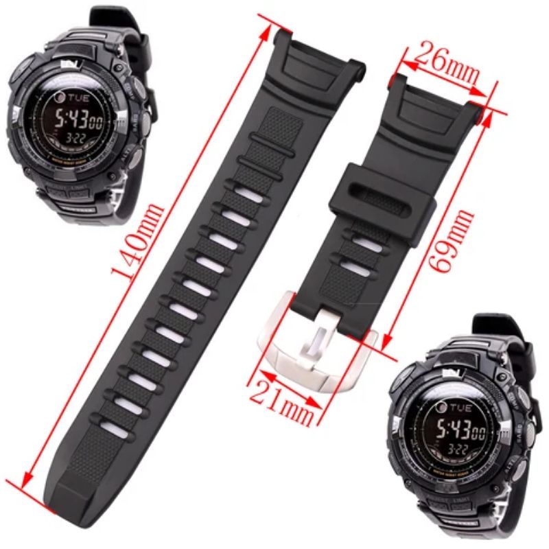 Hitam Casio PRG-130Y PRG 40T PRG 240T สายนาฬิกาสีดํา