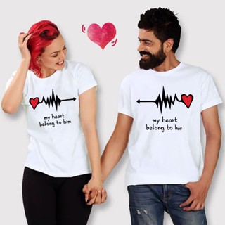 【2023】My heart belongs to him/her Couple T-Shirts men women T-shirt Couple outfit Lover Clothes Valentines Day Gift_01