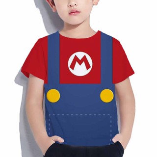 เสื้อยืดแขนสั้น พิมพ์ลายอนิเมชั่น Mario 3 มิติ แฟชั่นสําหรับเด็กผู้ชาย และเด็กผู้หญิง