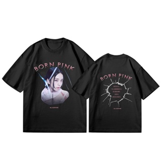  ใหม่เอี่ยมเสื้อยืดแขนสั้นลําลอง ผ้าฝ้าย ทรงหลวม พิมพ์ลาย KPOP BLACKPINK BORN PINK World Tour JISOO พลัสไซซ์ แฟชั่นฮ