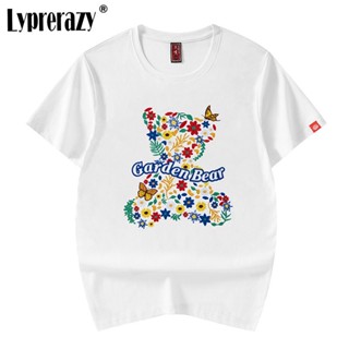 Lyprerazy Mens Womens Embroidery Loose Short-sleeved T-shirt Summer Korean Style Cotton T Shirt Flower Teddy Bear_02