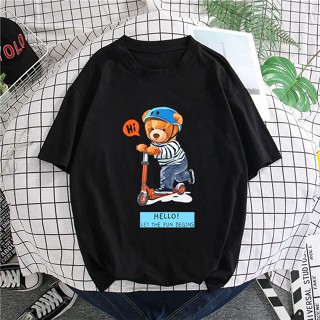 T-SHIRT PEREMPUAN LELAKI BAJU TEDDY BEAR RIDE SCOOTER WOMEN MEN KAIN COTTON/Baju Wanita/Oversize/Plus Size Tee_02