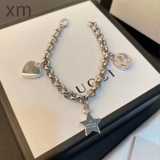 Gu.cci. สร้อยข้อมือโซ่หนา จี้เหล็กไทเทเนียม 18K รูปตัวอักษร love star สีโรสโกลด์ สําหรับคู่รัก