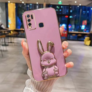 เคสโทรศัพท์มือถือ TPU ลายกระต่ายหน้ายิ้ม พร้อมขาตั้ง หรูหรา สําหรับ Vivo Y50 Y30 Y30i Y72 5G Y52 5G Y51 2020 Y31 2021 2023