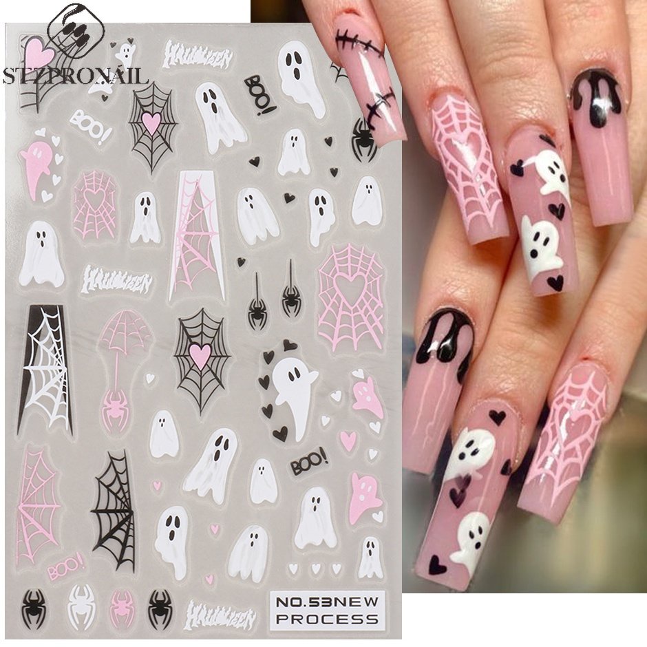 ฮาโลวีน三维หัวใจเว็บเล็บสติ๊กเกอร์น่ารักวันหยุดการ์ตูนออกแบบแมงมุมฟักทองผีเลื่อนสําหรับเล็บตกแต่งเล็บ