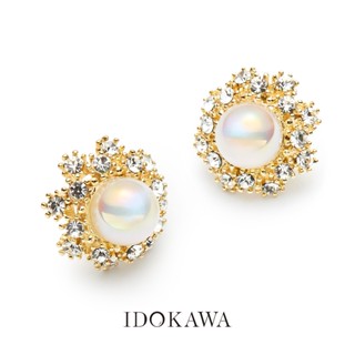 Idokawa ต่างหูเม็ดเดี่ยว เงิน 925 ประดับมุก รูปมงกุฎนางเงือก สีทอง สีขาว สําหรับผู้หญิง EG3001YW