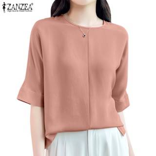 Zanzea เสื้อเบลาส์ คอกลม แขน 3/4 สีพื้น แฟชั่นเกาหลี สําหรับผู้หญิง