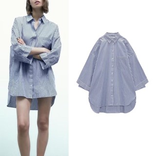 Zara เสื้อเชิ้ตลําลอง ทรงหลวม ลายทาง แฟชั่นฤดูใบไม้ผลิ 5216040