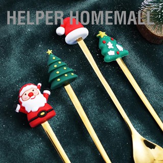  Helper HomeMall 4PCS คริสต์มาสช้อนส้อมชุดสแตนเลสซานตาคริสต์มาสรูปประดับบนโต๊ะอาหารสำหรับอาหารค่ำที่บ้าน