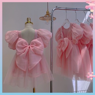 Girls big butterfly backless princess dress 2022 summer Korean childrens birthday dress Pengpeng mesh dress