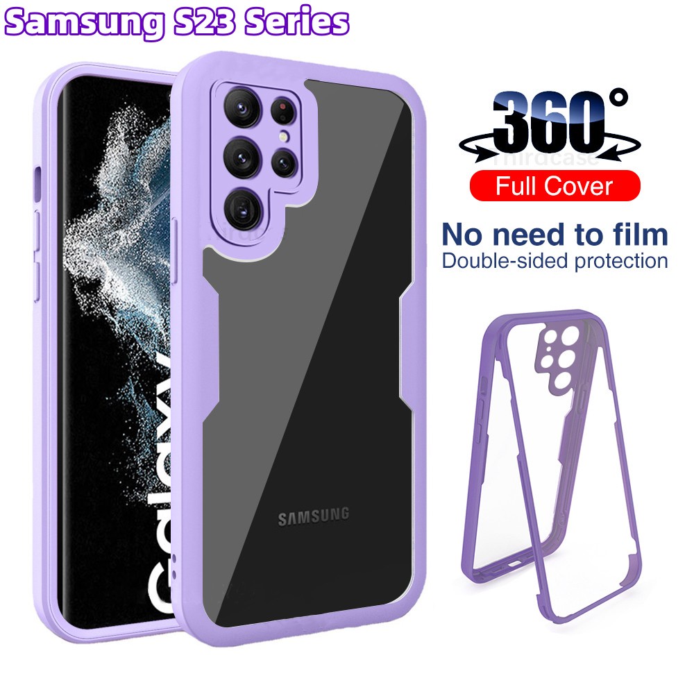 เคสโทรศัพท์มือถือ อะคริลิคใส นิ่ม กันกระแทก ป้องกัน ปิดด้านหลัง 360 องศา สําหรับ Samsung Galaxy S24 S22 S23 Ultra Plus S23Plus S23+ S22+ S22Ultra S23Ultra 5G S24Plus SamsungS24