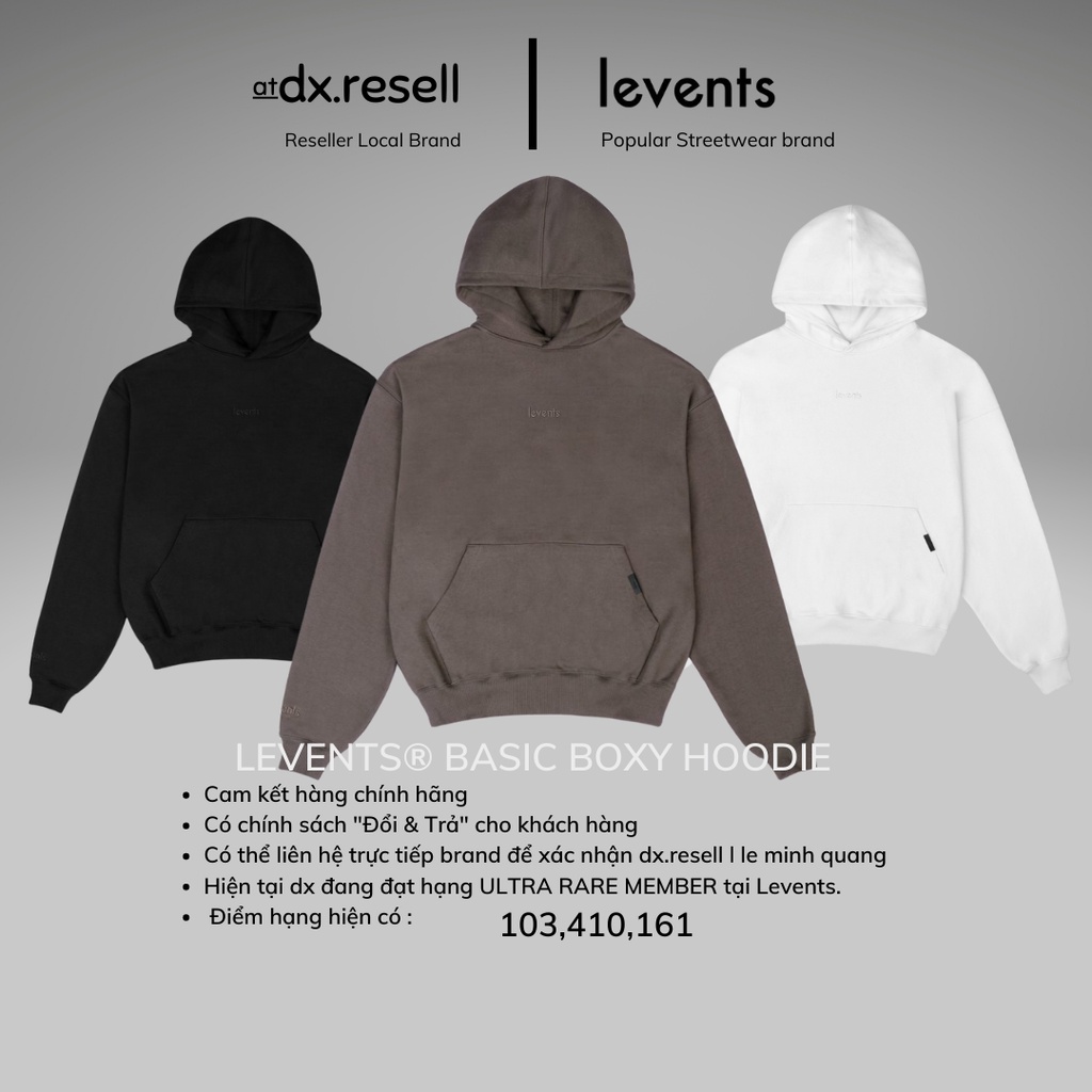 Levents BASIC BOXY HOODIE Jacket (สีน้ําตาล,ดํา,ขาว) Unisex dx.resell