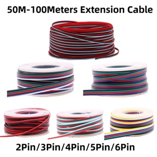 สายเคเบิลต่อขยาย 50 เมตร 100 เมตร 22AWG 2Pin 3Pin 4Pin 5Pin 6Pin สําหรับแถบไฟ 5V WS2812B WS2811 5050 2835 5730 RGB RGBCCT RGBW 5Pin