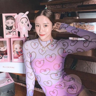 Dre- ชุดจั๊มสูท คอกลม แขนยาว พิมพ์ลายตาข่าย สําหรับผู้หญิง