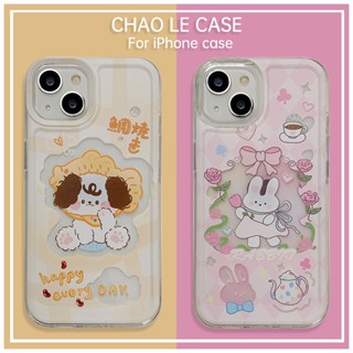 เคสโทรศัพท์การ์ตูนกันกระแทกสำหรับ iPhone 14 Pro 13 Pro Max กรอบ TPU กันกระแทก iPhone 12 Pro 11 XS Max XR X/XS คู่สุนัขน่ารักกระต่ายพิมพ์เคสโทรศัพท์