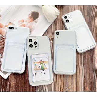 โฟโต้การ์ดโฮลเดอร์เคสโทรศัพท์แบบใส สำหรับ Samsung Galaxy A02s A03s A21s A10s A10 A20 A30 A20s A30s A50 A50s A70 นุ่มโปร่งใส TPU แฟชั่นการ์ดกระเป๋าฝาครอบป้องกันกรณี