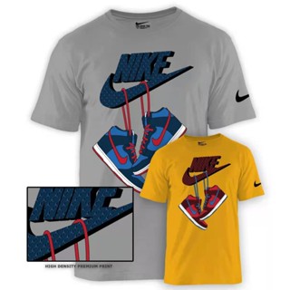 [S-5XL] เสือยืดผู้ชาย - NIKE AJ พิมพ์แฟชั่นผู้ชายเสื้อยืดใหม่แขนสั้น (สีเทาและสีเหลือง)