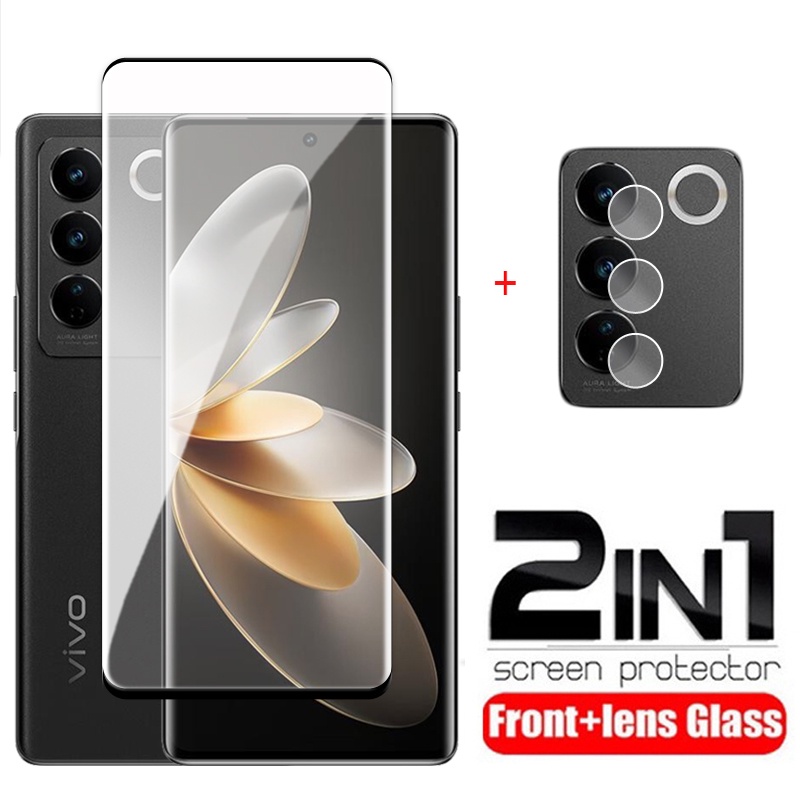 2in1 ฟิล์มกระจกนิรภัยกันรอยหน้าจอ แบบเต็มจอ ทรงโค้ง สําหรับ Vivo V29 V27 Pro V27E V29E V29Pro V29Lit