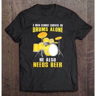 เสื้อยืด พิมพ์ลายกลองเบียร์ Alone He Needs Beer Drum Kit สําหรับผู้ชาย