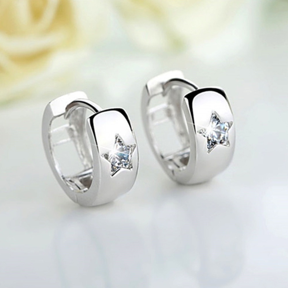 Chic Star Hoop ต่างหูผู้หญิง 925 เงินสเตอร์ลิง Dainty ต่างหูวงกลมขนาดเล็กสวมใส่ทุกวันแฟชั่นอเนกประสงค์สาวเครื่องประดับ