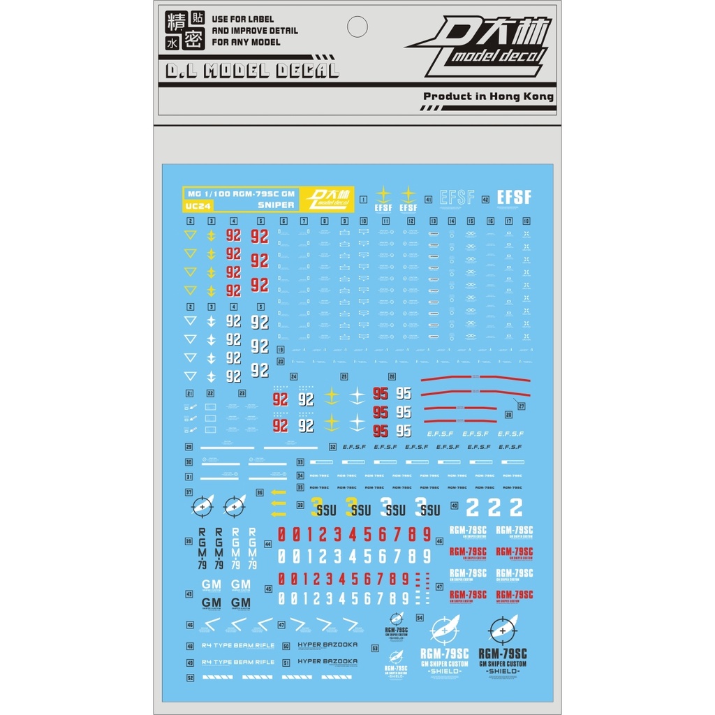 DL DALIN MG 1/100 RGM-79SC MG GM Sniper Custom Water Slide Decal