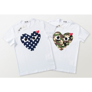 แท้จริงNew CDG PLAY T-shirt Men Woman Clothing Casual Boys Girls Cotton Embroidery Love Hip Hop Comme des Garcons T shi