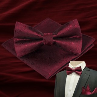 Bowtie Maroon Flora Set  โบว์ไทด์สีแดงมารูนอัดลายดอกไม้  (BOWTIE100)