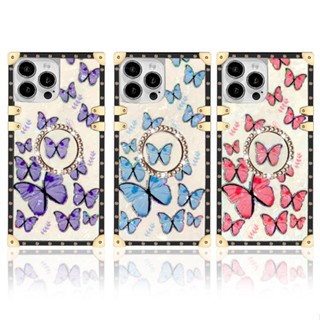 For Samsung Galaxy Note8 Note9 Note10 Plus Note20 S21 S22 Ultra A51 A71 Fashion Shell Butterfly Square Phone Case With Ring Bracket