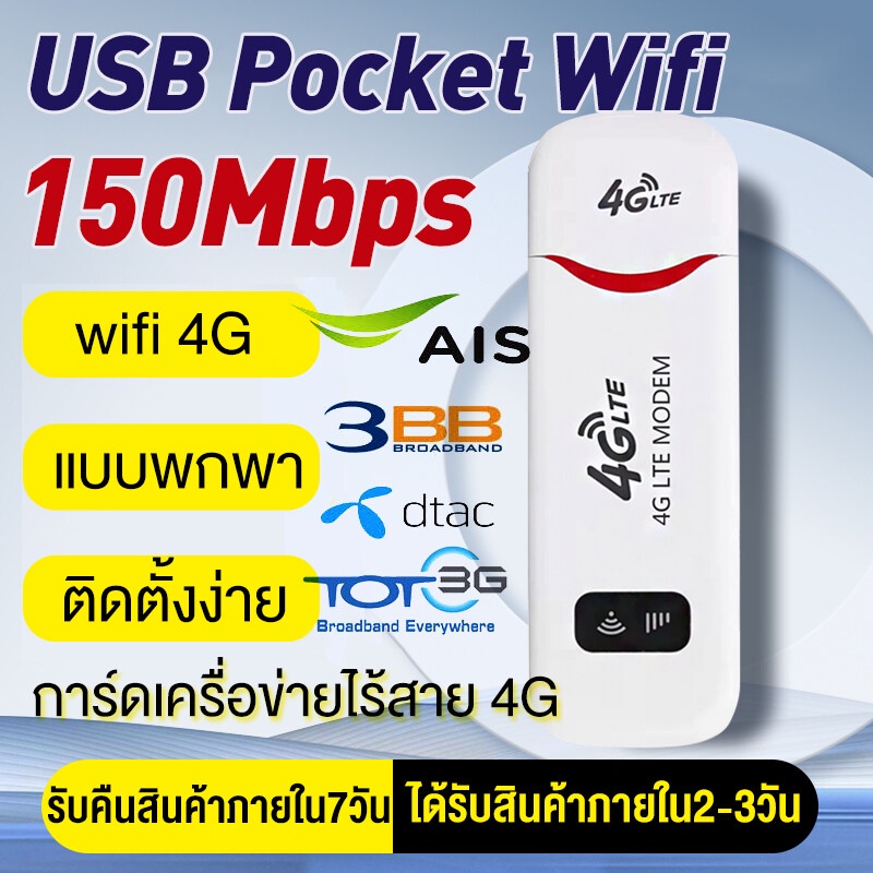 (พร้อมส่ง) wifiพกพาแบบใส่ซิม pocket wifi 4g ใส่ซิม Aircard โมเด็ม Wifi 4G LTE 150Mbps USB