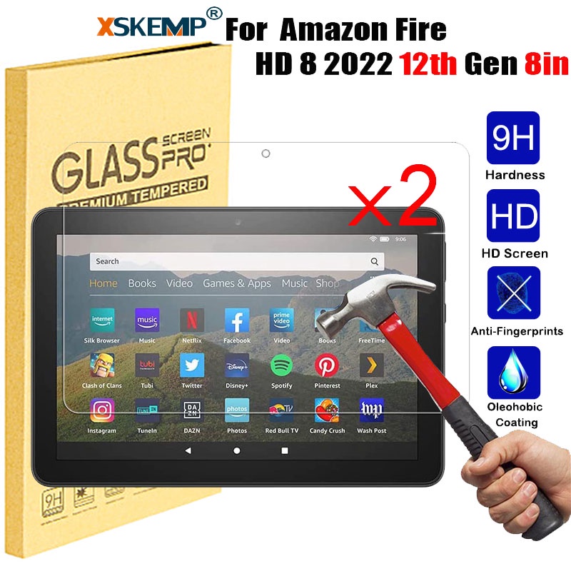 2 PCS สําหรับ Amazon Fire HD 8 / HD 8 Plus 10th 12th TEMPERED GLASS ป้องกันหน้าจอ Anti Scratch ฟิล์มป้องกัน Ultra Clear 9H ความแข็ง Guard ฝาครอบแท็บเล็ต Shield