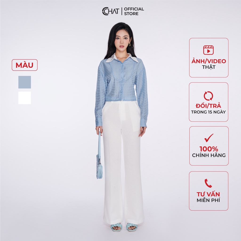 เสื้อเชิ้ตผู้หญิง CCHAT คอปกเยอรมัน Crossed Front Body นําเข้าวัตถุดิบ 13FDT8007ST