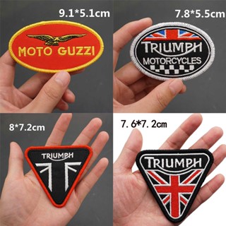 Triumph แผ่นแพทช์สติกเกอร์ ปักลายโลโก้ Velcro สําหรับติดตกแต่งกระเป๋าเป้สะพายหลัง รถจักรยานยนต์