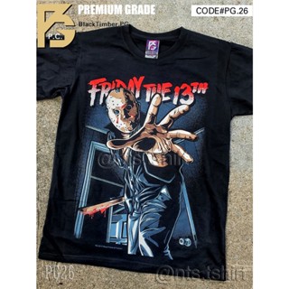 o5IC PG 26 Jason Friday 13th. T-shirt เสื้อยืด เสื้อดำ movie สกรีนแน่น ผ้าหนานุ่ม ไม่หดไม่ย้วย Black Timber S M   POOHPA