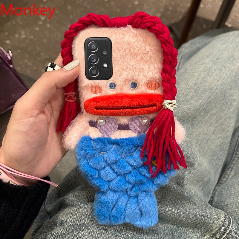 SAMSUNG 3dน่ารักตุ๊กตาmermaidสาวของขวัญเคสโทรศัพท์สําหรับsamsung S24 Ultra A04 A03 A14 A34 A54 A13 A23 A33 A53 A73 M54 M52 M12 M13 หมายเหตุ 9 Fluffyผม