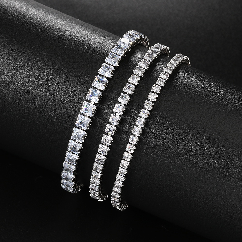 สร้อยข้อมือเทนนิส AAA + CZ ทรงสี่เหลี่ยม ปรับได้ 3/4 มม. สําหรับผู้หญิง คริสตัลแวววาว โซ่สั้น บนมือ เซ็กซี่ เครื่องประดับแฟชั่น
