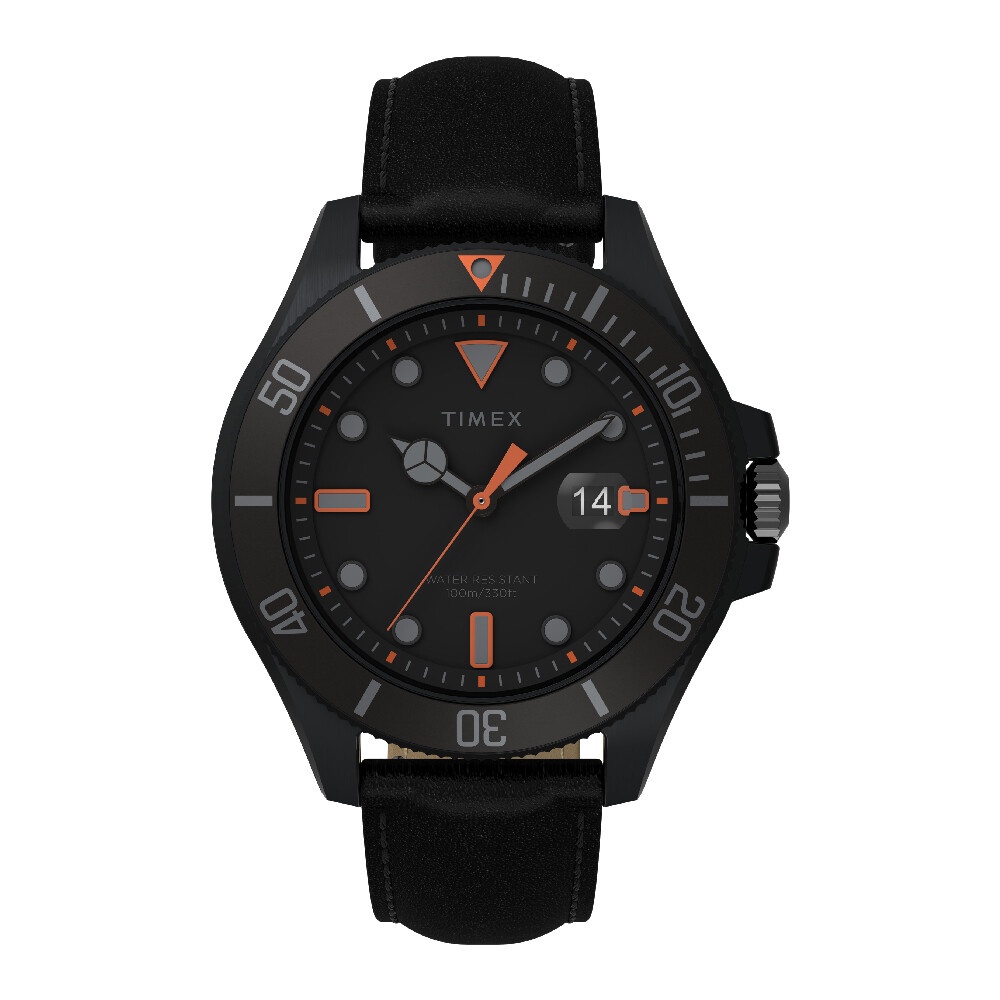 Timex TW2V42300 HARBORSIDE COAST นาฬิกาข้อมือผู้ชาย สายหนัง สีดำ หน้าปัด 43 มม.