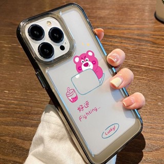 เคสโทรศัพท์ซิลิโคน TPU ใส แบบนิ่ม ลายหมีสีชมพู กันกระแทก สําหรับ IPhone 14 Pro Max 11 13 12 Pro XS Max XR X 8 7 6S Plus