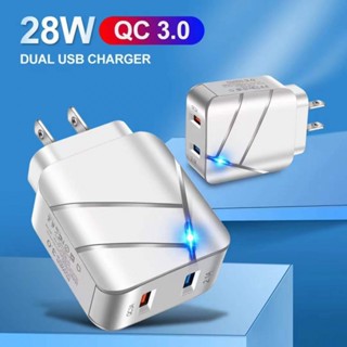 อุปกรณ์ชาร์จโทรศัพท์มือถือ แบบเรืองแสง 28W QC3.0+2.1A USB คู่ ชาร์จเร็ว สําหรับเดินทาง