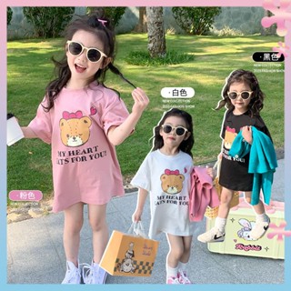 Girls short-sleeved T-shirt 2023 new spring and summer childrens Korean style mid-length bottoming shirt baby girls top