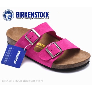 【Original】Birkenstock Arizona Mens/Female Classic Cork Rose Red Anti-fur Slippers Beach Casual Shoes 34-41