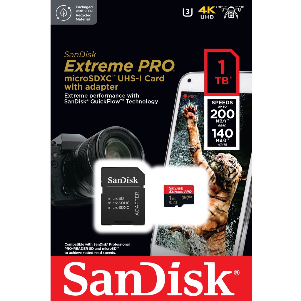 SanDisk Extreme Pro microSD 1TB ความเร็วอ่าน200MB/s เขียน 140MB/s (SDSQXCD-1T00-GN6MA*1)เมมโมรี แซนดิส รับประกันSynnex