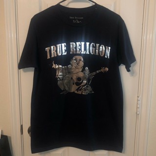 True Religion Navy Blue W Silver Buddha Mens Medium T Shirt_01